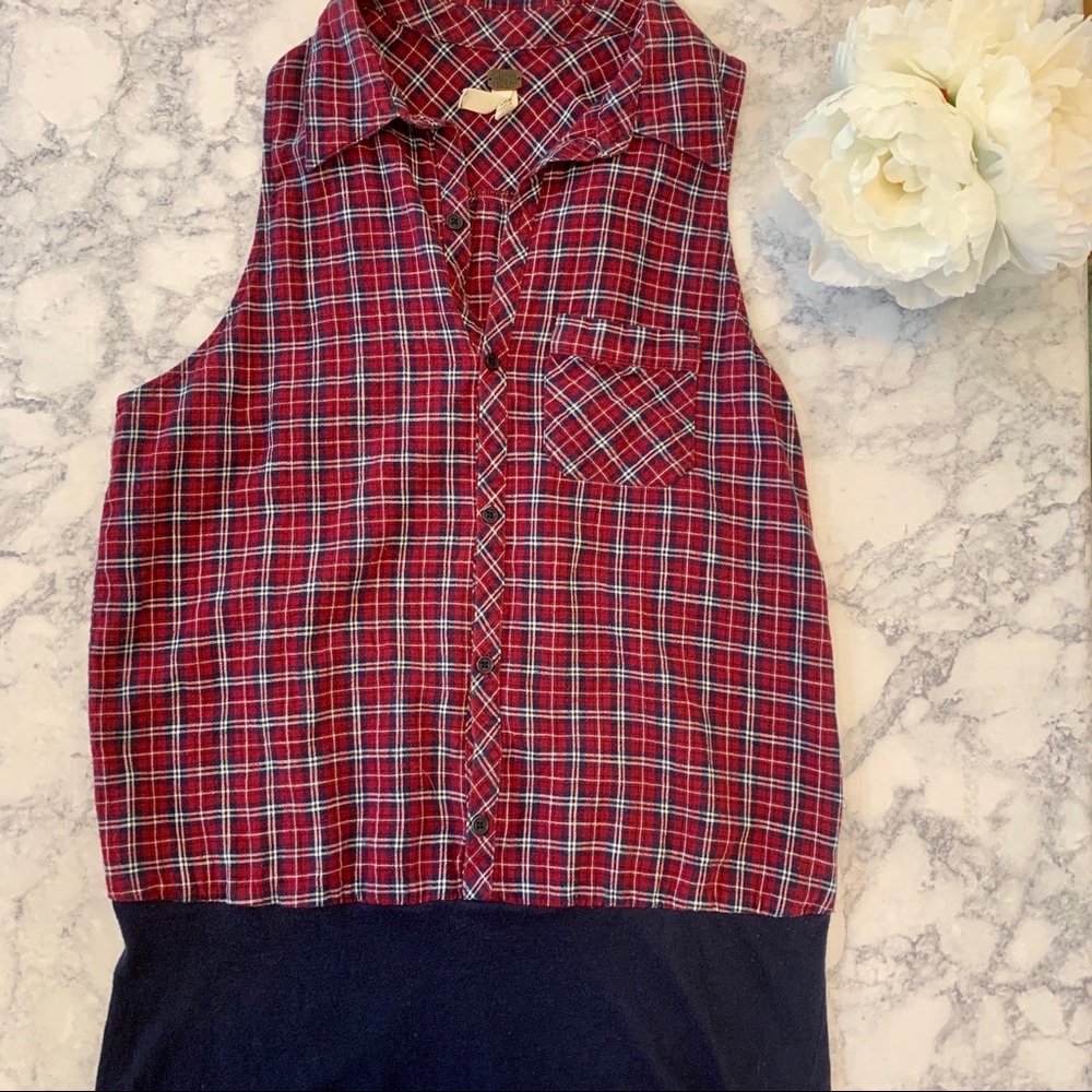 M We the Free tank tunic plaid collared shirt